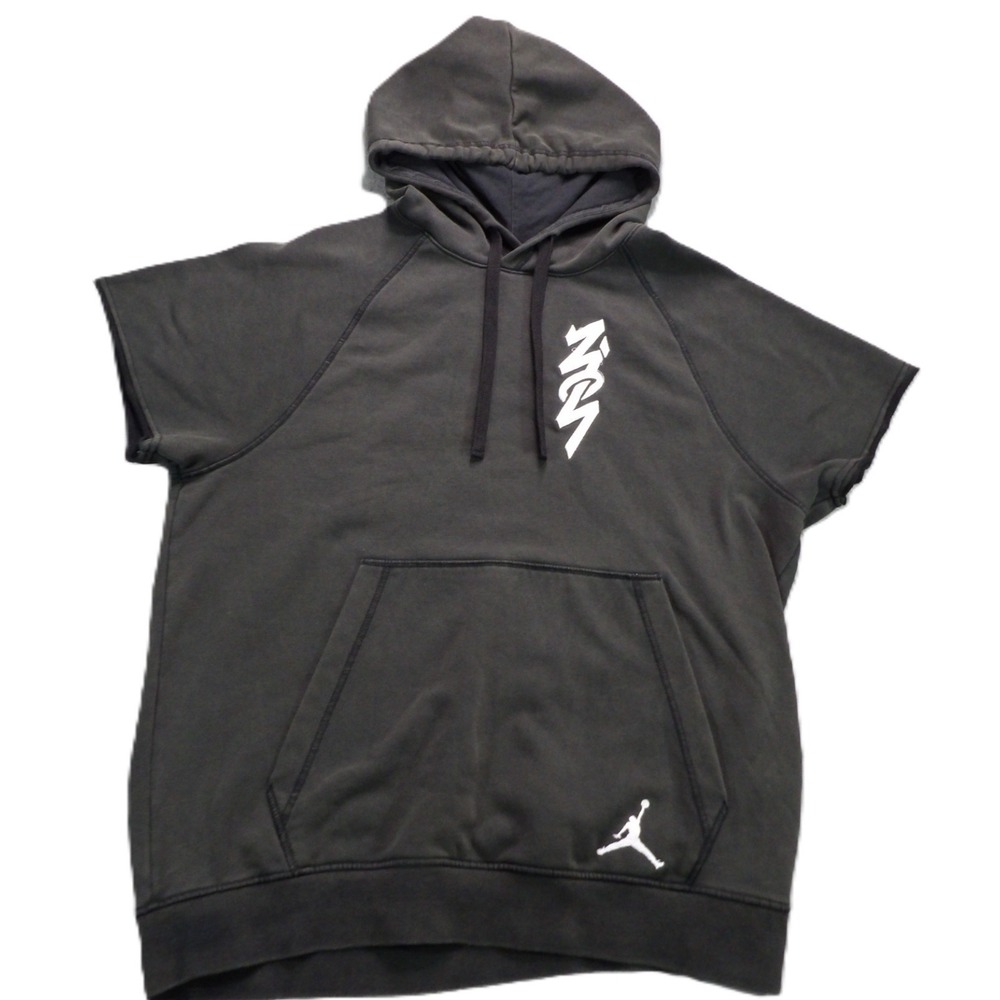 Jordan Dri-Fit Hoodie Men M Gray Short Sleeve Pullover Graphic Logo Gym Training